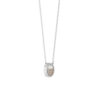 Small round silver pendant with a free flowing mix of sand behind sapphire glass. Inscription of OUAW on side.