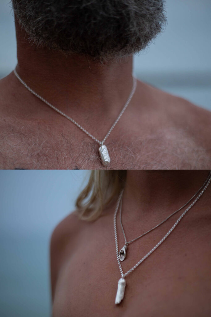 Sand grain silverjewelry on a man and a female
